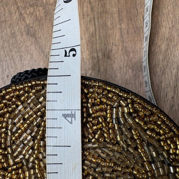 VINTAGE Oscar de la Renta Round Beaded Evening Bag Purse Gold Black Formal - Picture 8 of 10
